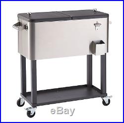 100-Qt High-Quality Stainless Steel Patio Party Wheeled Cooler Ice Chest 120 Can