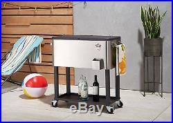 100-Qt High-Quality Stainless Steel Patio Party Wheeled Cooler Ice Chest 120 Can