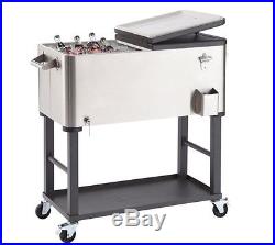 100-Qt Stainless Steel Patio Rolling Tailgate Cooler Ice Chest with Detachable Tub