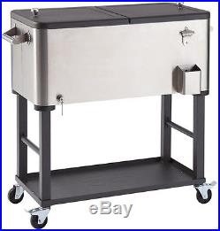 100-Qt Stainless Steel Patio Rolling Tailgate Cooler Ice Chest with Detachable Tub