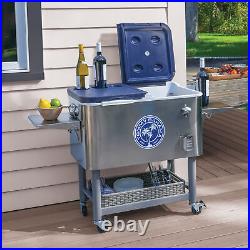 100-Quart Tommy Bahama Stainless Steel Hard Cooler, Drain Plug, Locking Casters