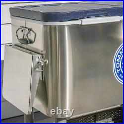 100-Quart Tommy Bahama Stainless Steel Hard Cooler, Drain Plug, Locking Casters