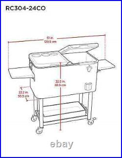 100-Quart Tommy Bahama Stainless Steel Hard Cooler, Drain Plug, Locking Casters