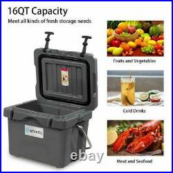 16 Quart Leak-Proof Portable Insulated Outdoor Cooler with 2 Cup Holders Gray