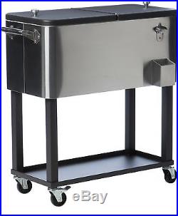 20 Gallon Capacity Trinity Stainless Steel Cooler With Shelf and Coaster Wheels