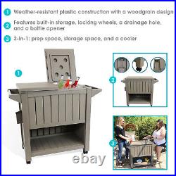 21 gal Resin Patio Serving Cart with Cooler Driftwood by Sunnydaze
