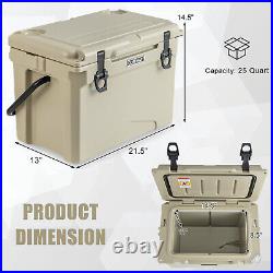 25 QT Portable Cooler Rotomolded Ice Chest Insulated Ice Box for 5-7 Days Tan