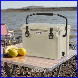 25 QT Portable Cooler Rotomolded Ice Chest Insulated Ice Box for 5-7 Days Tan