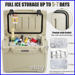 25 QT Portable Cooler Rotomolded Ice Chest Insulated Ice Box for 5-7 Days Tan