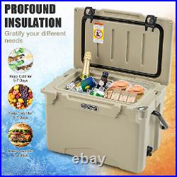 25 QT Portable Cooler Rotomolded Ice Chest Insulated Ice Box for 5-7 Days Tan