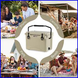 25 QT Portable Cooler Rotomolded Ice Chest Insulated Ice Box for 5-7 Days Tan