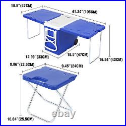 28L Multi Function Table Ice Cooler Picnic Camping Drink Storage Withchair2 Blue