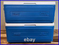 2 Lot- Coleman Party Stacker Cooler 24-Can Beer Soda Blue Made in USA Model 6225