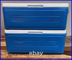 2 Lot- Coleman Party Stacker Cooler 24-Can Beer Soda Blue Made in USA Model 6225
