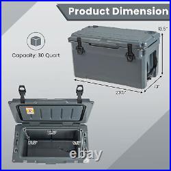 30 QT Rotomolded Cooler Portable Ice Chest Ice Retention for 5-7 Days Charcoal