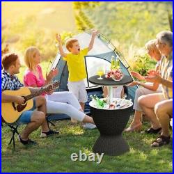 3 in 1 8 Gallon Patio Rattan Cooler Bar Table with Adjust Ice Bucket