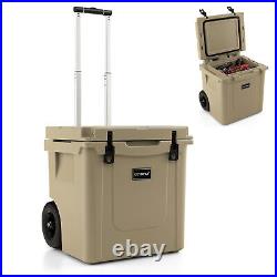 45 Quart Cooler Towable Ice Chest with All-Terrain Wheels Leak-Proof for Camping