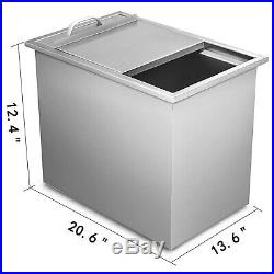 45qt Outdoor/Indoor Drop-in Ice Chest Cooler 304 Steel Patio Ice Beer Bin Box