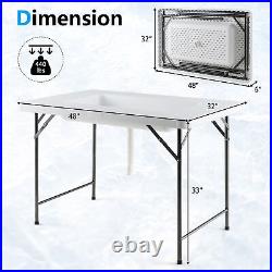 4FT Folding Ice Bin Table Outdoor Ice Cooler Table with Matching Skirt Party BBQ