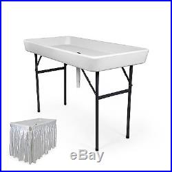 4Ft Cooler Ice Table Party Folding Plastic Matching Skirt Picnic Outdoor White