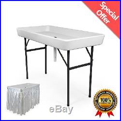 4Ft Cooler Ice Table Party Folding Plastic Matching Skirt Picnic Outdoor White
