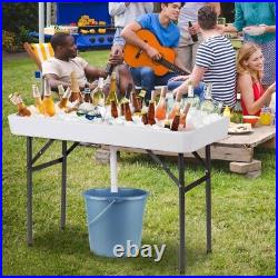 4 FT Plastic Party Ice Folding Table Cooler Sink Camping Table With Matching Skirt