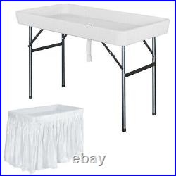 4' Ice Table Folding Party Ice Cooler Table Desk with Skirt & Drain Pipe