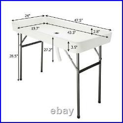 4' Ice Table Folding Party Ice Cooler Table Desk with Skirt & Drain Pipe