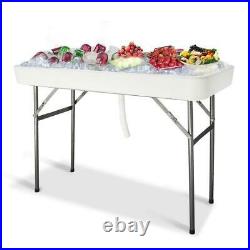 4' Party Ice Cooler Folding Table Plastic with Matching Skirt White