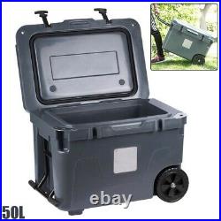 50L Large Portable Cooler with Wheels Camping Fishing Picnic Beach Trip Charcoal