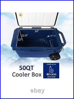50QT Ice Cooler Portable Ice Chest Box With Wheels And Camping Outdoor Activitie