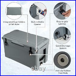 50 QT Rotomolded Cooler Convenient Handles Ice Retention for 5-7 Days Charcoal