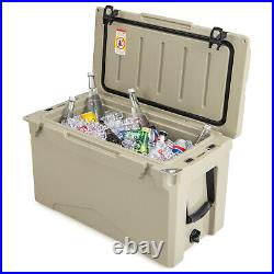 50 QT Rotomolded Cooler Convenient Handles Ice Retention for 5-7 Days Tan