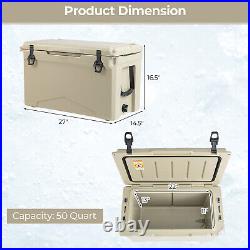 50 QT Rotomolded Cooler Convenient Handles Ice Retention for 5-7 Days Tan