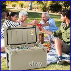 50 QT Rotomolded Cooler Convenient Handles Ice Retention for 5-7 Days Tan