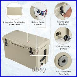 50 QT Rotomolded Cooler Convenient Handles Ice Retention for 5-7 Days Tan