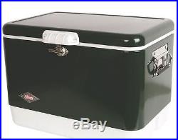 54 Qt. Outdoor Steel Ice Chest Green Camping Belted Stainless Vintage Cooler