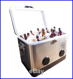 54 Quart BREKX Party Cooler with Bluetooth Speakers Stainless Steel