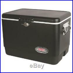 54 qt. Matte black steel cooler coleman belted camping chest portable storage
