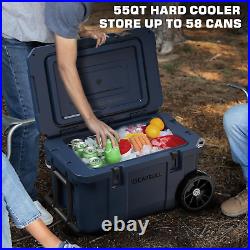 55 Quart Cooler with Wheels, Ice Chests Portable Camping Cooler Holds Ice up to