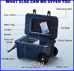 55 Quart Cooler with Wheels, Ice Chests Portable Camping Cooler Holds Ice up to