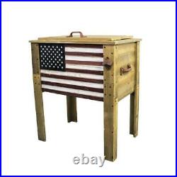 57-Quart Beverage Cooler Outdoor Backyard BBQ Party Patio Dining Ice Chest Wood