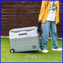 58 Quarts Car Refrigerator Portable RV Freezer Dual Zone with Wheel-Gray Colo