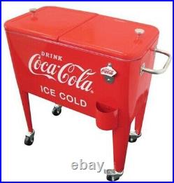 60 Qt. Ice Cold Coca-Cola Rolling Cooler with Caster Wheels and Draine Valve, Red