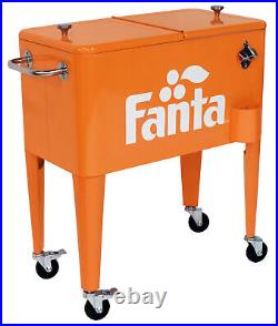 60 Qt Orange Fanta Cooler Removable Double Lid, With Powder-Coated Bottle Opener