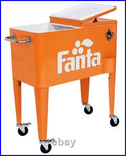 60 Qt Orange Fanta Cooler Removable Double Lid, With Powder-Coated Bottle Opener