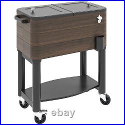 60 Qt Outdoor Cooler Cart Rolling Ice Chest with Bottom Shelf for Poolside Party
