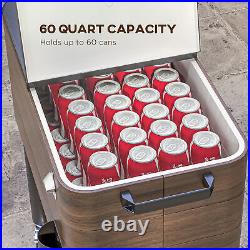 60 Qt Outdoor Cooler Cart Rolling Ice Chest with Bottom Shelf for Poolside Party