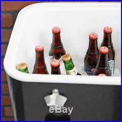 65 Qt Black Ice Bin Chest Cooler Mobile Patio Rolling Party Cart Beer Beverage