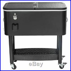 65 Qt Black Ice Bin Chest Cooler Mobile Patio Rolling Party Cart Beer Beverage